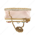 Top Interior view of White Mother-of-Pearl Clutch showcasing suede lining interior