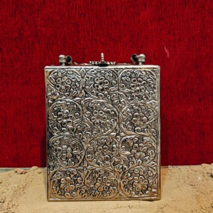 Hand embossed Silver Floral Brass Antique clutch with heart-shaped ornate hasp clasp lock