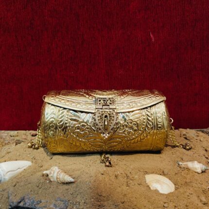 Hand embossed Gold Floral Brass Antique clutch with heart-shaped ornate hasp clasp lock