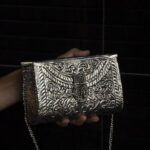 Hand embossed Silver Floral Brass Antique clutch with heart-shaped ornate hasp clasp lock