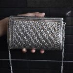 Hand embossed Silver Floral Brass Antique clutch with heart-shaped ornate hasp clasp lock