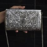 Hand embossed Silver Floral Brass Antique clutch with heart-shaped ornate hasp clasp lock