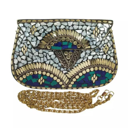 Unique Mosaic Purse - Exquisite Mother-of-Pearl Mosaic Clutch with Decorative Motifs