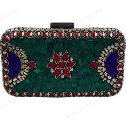 Mosaic Tile Clutch - Rectangular Evening Clutch with Intricate Mosaic Tile Design