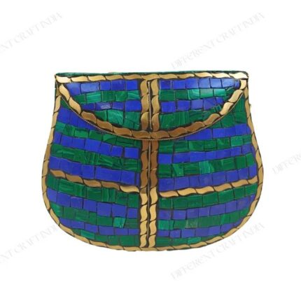 Mosaic Purse - Semi-Circle Design in Green & Blue Tiles with Glossy Finish & Gold Accents