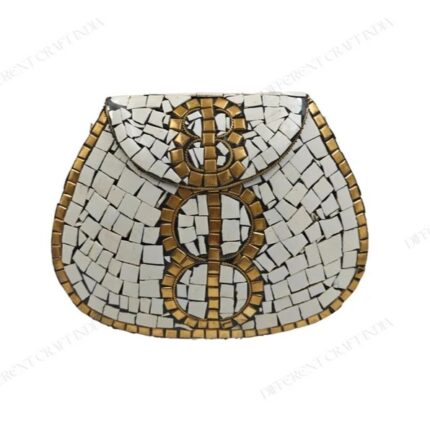 White mosaic clutch - Handcrafted Mosaic Tiles Bag with Gold Double-Circle Accents