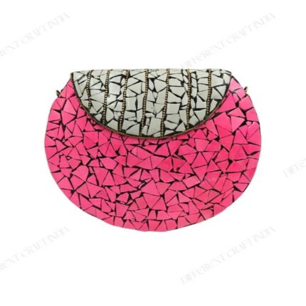 Mosaic Clutch - Elegant Semi-Circle Mosaic Bag with Vibrant Pink and White Accents