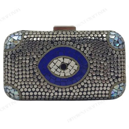 Evil Eye Mosaic Clutch - Rectangular Evening Bag with Intricate Mosaic Tile Design