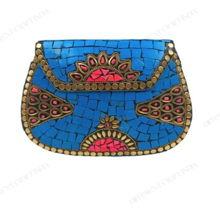 Mosaic Clutch Purse - Stunning Design with Vibrant Blue Mosaic Tiles and Sunburst Accents