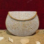 Luxurious Pearl Bag - Rounded Evening Bag with Faux Pearls and Golden Glitter Accents