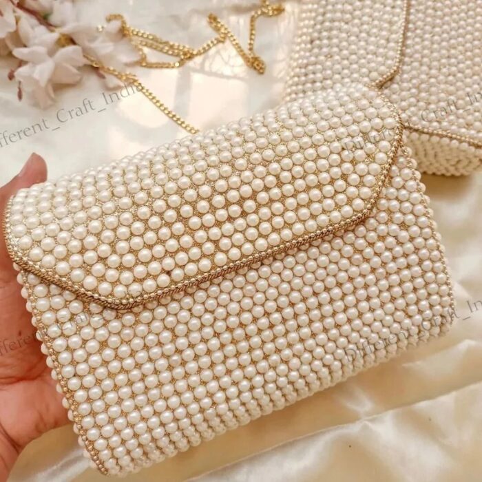 Elegant Pearl Purse - Handcrafted Rectangular Clutch Bag Adorned with Luxurious Pearls