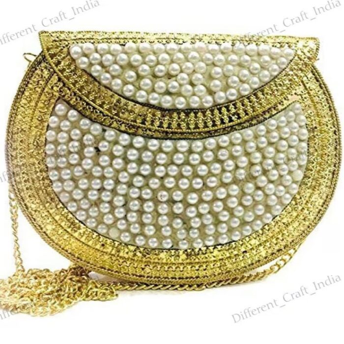 Stunning Pearl Clutch - Handcrafted Evening Bag with Gold-Tone Pearl Embellishments