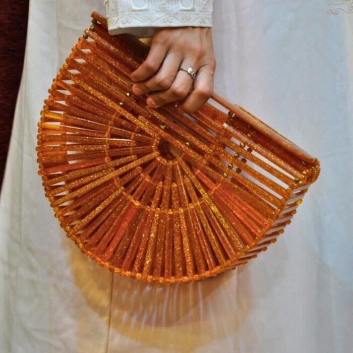 Stunning Gold Ark Bag with Glittered Resin Strips and Unique Open-Top Design