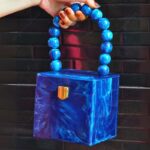 Resin Box Clutch with Unique Beaded Handle, Perfect for Hand Carry with Clasp Lock