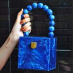 Resin Box Clutch with Unique Beaded Handle, Perfect for Hand Carry with Clasp Lock