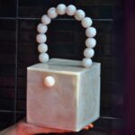 White Resin Box Clutch with Unique Beaded Handle, Perfect for Hand Carry with Pearl Knob