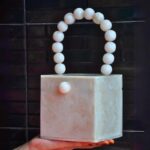 White Resin Box Clutch with Unique Beaded Handle, Perfect for Hand Carry with Pearl Knob