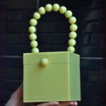 Yellow Resin Box Clutch with Unique Beaded Handle, Perfect for Hand Carry with Pearl Knob