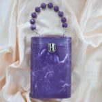 Elegant Purple Resin Bucket Clutch with Detachable Beaded Top Handle & Secure Clasp Lock