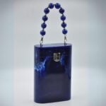 Elegant Blue Resin Bucket Clutch with Detachable Beaded Top Handle & Secure Clasp Lock