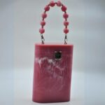 Elegant Pink Resin Bucket Clutch with Detachable Beaded Top Handle & Secure Clasp Lock