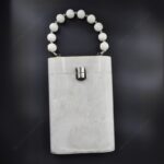 Elegant White Resin Bucket Clutch with Detachable Beaded Top Handle & Secure Clasp Lock