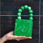 Fashion-Forward Green Mini Clutch with Unique Beaded Handle & Detachable Chain Strap