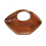 Eye-Shaped Wooden Clutch Purse with Polished Finish and Integrated Circular Handle