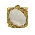 Front view of Golden Crumpled Embellished Purse Shell with Real Inside-Out Mother-of-Pearl Clam Seashell