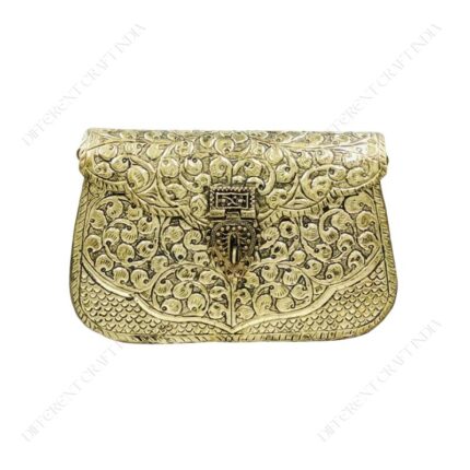 Hand embossed Gold Floral Brass Antique clutch with heart-shaped ornate hasp clasp lock