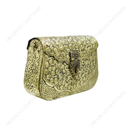 Hand embossed Gold Floral Brass Antique clutch with heart-shaped ornate hasp clasp lock