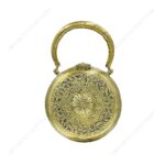 Back View of Hand embossed Gold Floral Brass Antique clutch with heart-shaped ornate hasp clasp lock