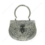 Hand embossed Silver Floral Brass Antique clutch with heart-shaped ornate hasp clasp lock with handle