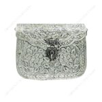 Hand embossed Silver Floral Brass Antique clutch with heart-shaped ornate hasp clasp lock