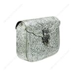 Hand embossed Silver Floral Brass Antique clutch with heart-shaped ornate hasp clasp lock