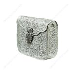 Hand embossed Silver Floral Brass Antique clutch with heart-shaped ornate hasp clasp lock