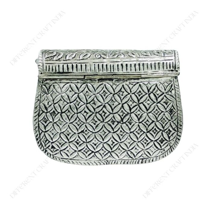 Hand embossed Silver Floral Brass Antique clutch with heart-shaped ornate hasp clasp lock