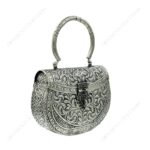 Hand embossed Silver Floral Brass Antique clutch with heart-shaped ornate hasp clasp lock with handle