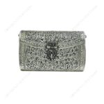 Hand embossed Silver Floral Brass Antique clutch with heart-shaped ornate hasp clasp lock