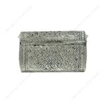 Back View of Hand embossed Silver Floral Brass Antique clutch with heart-shaped ornate hasp clasp lock