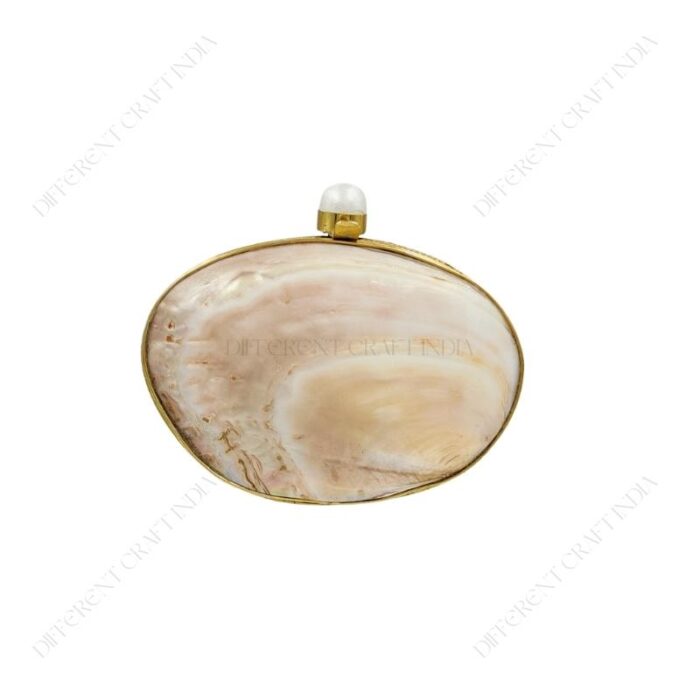 Iridescent Double-Sided Clam Seashell Clutch Purse with Gold-Tone Metallic Frame