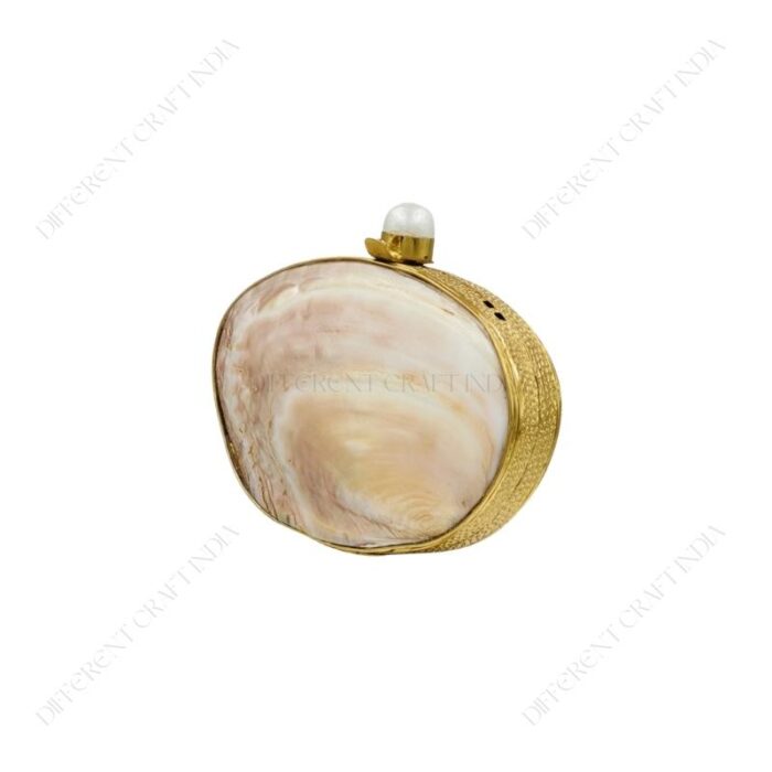 Iridescent Double-Sided Clam Seashell Clutch Purse with Gold-Tone Metallic Frame