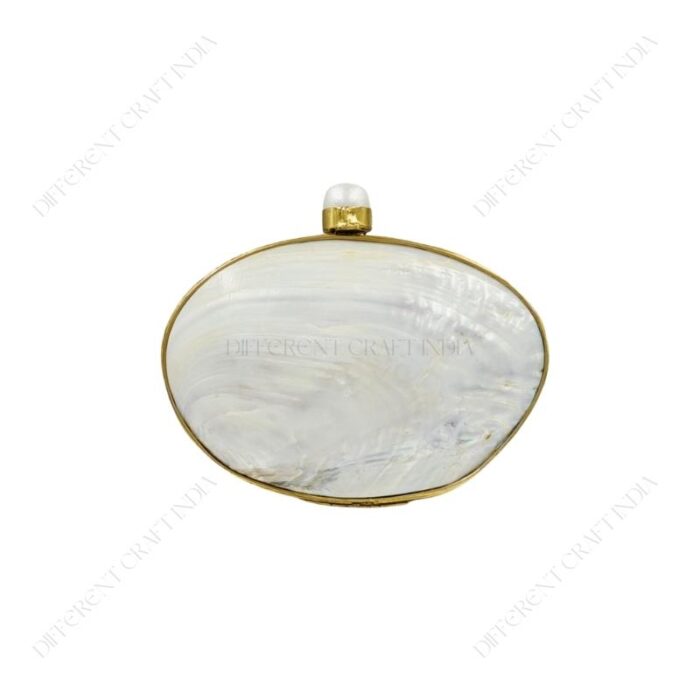 Iridescent Double-Sided Clam Seashell Clutch Purse with Gold-Tone Metallic Frame