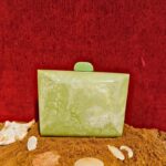 New Light Green Mini Resin Clutch in a Unique Rectangular Curved Shape with Chain Strap Option