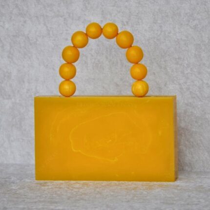 Chic Yellow Resin Purse with a Beaded Handle and Detachable Chain Strap for Crossbody Use