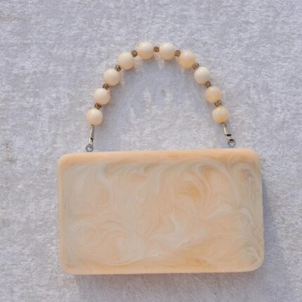 Versatile White Resin Bag with Detachable Beaded Handle and Chain Strap for Shoulder Wear