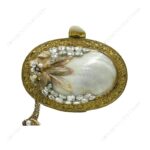 Rhinestone, MOP and Gemstone Embellished Clam seashell clutch bag with Gold Tassel Chain