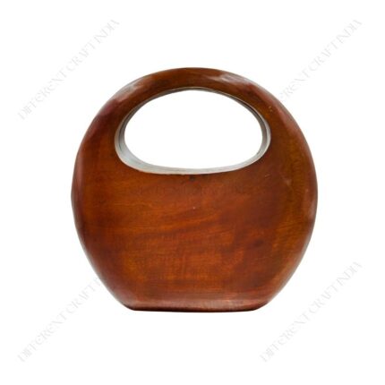 Handcrafted Round Wooden Bag with Integrated Top Handle and a Polished Natural Finish