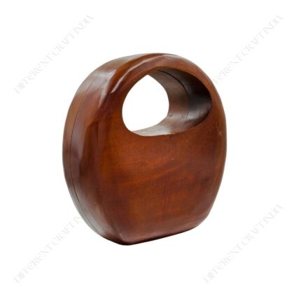 Handcrafted Round Wooden Bag with Integrated Top Handle and a Polished Natural Finish