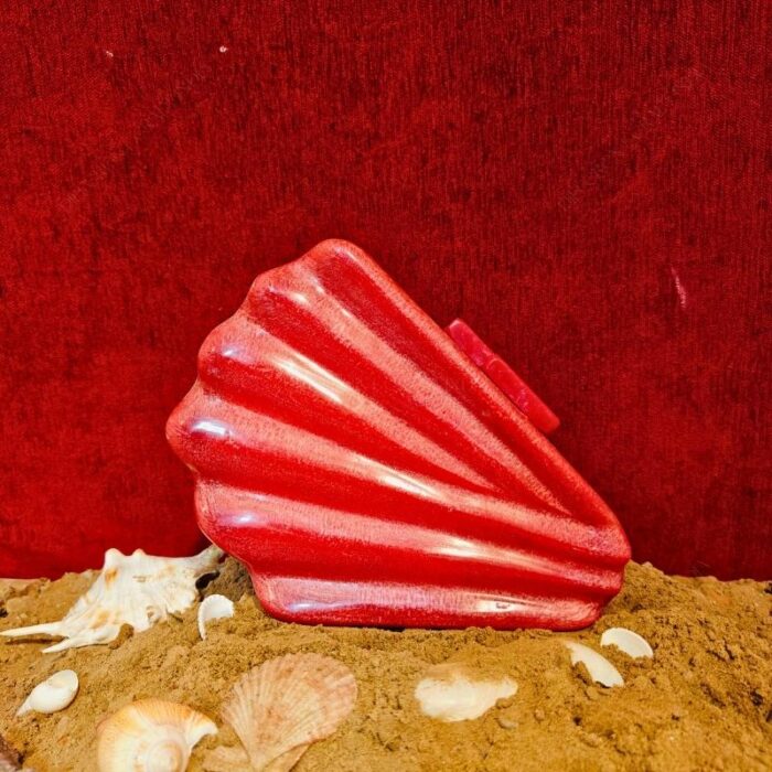 Shell-Inspired Red Fan Shape Resin Clutch Bag with Detachable Chain Strap for Versatility